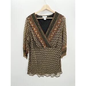 Avenue Blouse Women Large 14/16 Gold Black Witchy Goth Whimsigoth Top Fall Flowy